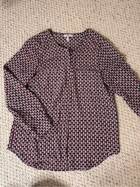 Joie Navy and Red Sailboats Geometric Button-Front Blouse 100% Silk